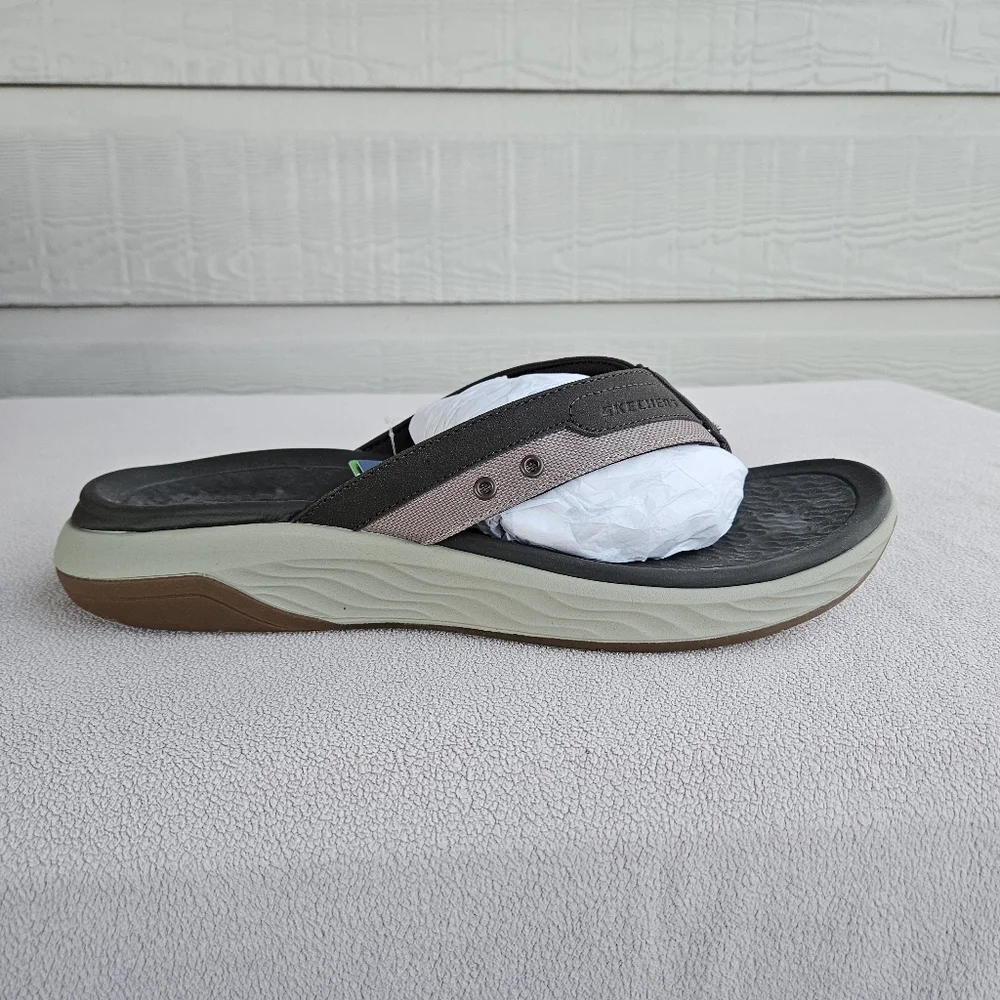 Skechers Silva Falco Thong Flip Flop Sandal Men 13 Brown Relaxed Fit Vegan
